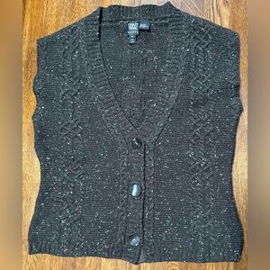 Worth Wool Brown Multicolor Cable Knit Button Up Sleeveless Sweater Vest Sz M
